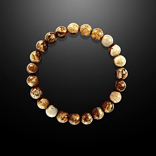 Forziani 8Mm Natural Jasper Beads Stretch Bracelet - Courage And Determination - High Quality Brown Gemstone Beaded Men Women Unisex Bracelet - Adjustable Size - Made In Usa #TOP2