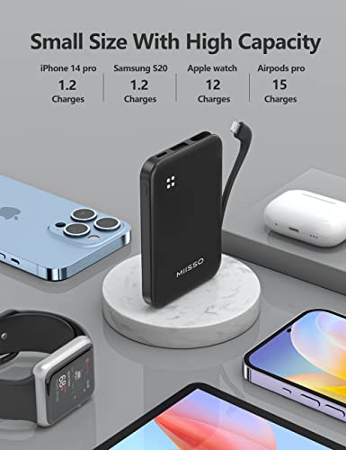 image for miisso 4500mAh Built in Cable Cell Phone External Battery Pack, Portab