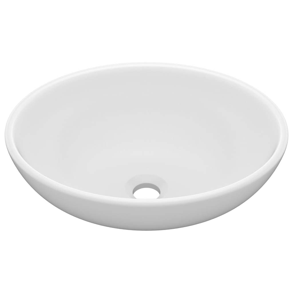 vidaXLLuxury Oval-Shaped Matt White Ceramic Wash Basin, Modern Elegance, Above-Counter Installation, Ideal for Bathroom, Kitchen, or Workplace
