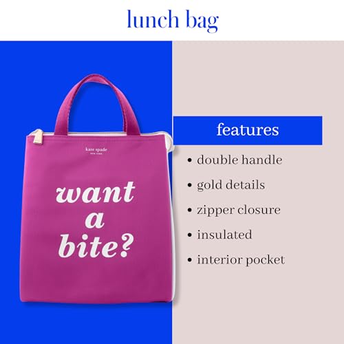 Image of kate spade new york Insulated Lunch Tote, Want A Bite | Cute Insulated Soft Cooler Bag, Adult Lunch Box with Silver Thermal Interior Lining and Mesh Storage Pocket