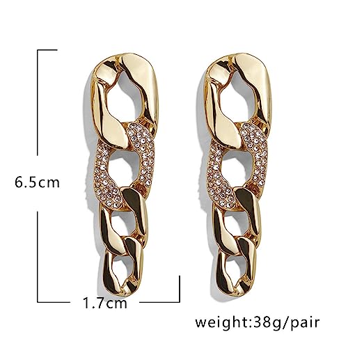 18K Gold Plated Chain Link Earrings for Women Dainty Fashion Sparkling Crystal Symmetrical Chain Link Vintage Curb Minimalist Cool Dangle Drop Stud Earrings Jewelry3
