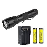 BESTSUN WF-502B Single Mode Tactical Flashlight, Ultra Bright New Cree XM-L2 LED 1200 Lumens LED Flashlight, Waterproof Portable Mini Handheld Flashlight with Rechargeable 18650 Batteries and Charger