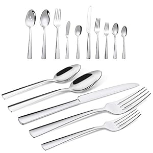 65 Piece Silverware Flatware Cutlery Set, Stainless Steel Fork Spoon Knife Sets for 12, Dishwasher Safe,Ergonomic Design Size and Weight