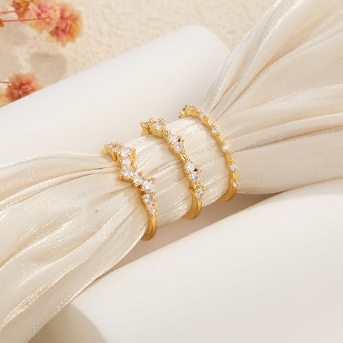KAERUN Stackable Gold Rings for Women Non Tarnish Dainty 14K Gold Plated Thin Cubic Zirconia Thumb Ring Set Stack Trendy Statement Promise Wedding Bands Engagement Rings for Women Size 6 7 8 9 104