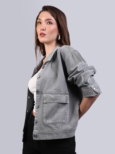 Image of Urbano Fashion Women's Relaxed Fit Full Sleeve Utility Denim Jacket