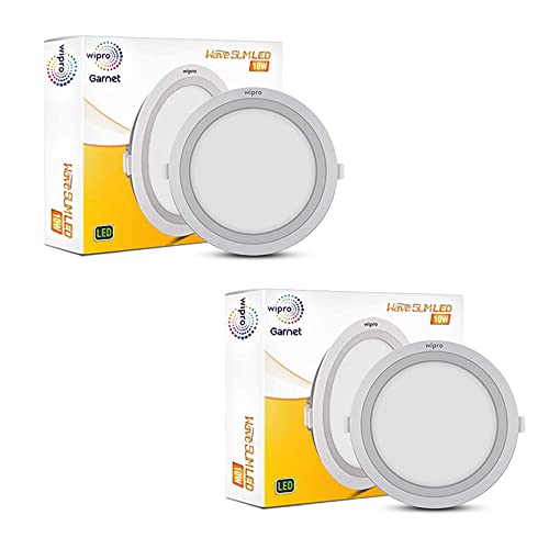 Image of Wipro Garnet 10W Round Led Wave Panel Light for Ceiling|Warm White Light (3000K)|Ultra-Slim Design|Recessed Down Light for False Ceiling|Pop Ceiling Light|Cutout - 125Mm|Pack of 2