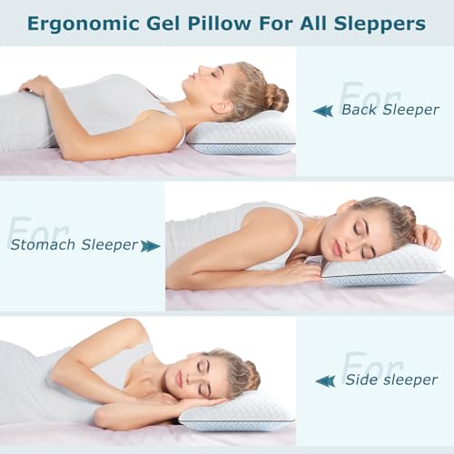 Sofslee Gel Memory Foam Pillows Standard Size Set of 2, Medium Firm Orthopedic Pillow for  - image 5