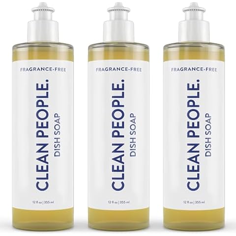 THE CLEAN PEOPLE Liquid Dish Soap - Clean, Simple Ingredients - Extra Scrubbing Power (Fragrance Free) 12 fl. oz (3 Pack) Cover