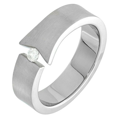 Surgical Stainless Steel 6mm CZ Wedding Band Ring Tension Set Flared End Matte Finish sizes 8-142