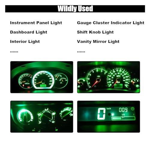Image of GLSOWEE T5 LED Bulbs, 74 73 37 2721 LED Bulb 12 Volt Replacement, Green | 3030 SMD Bright Canbus Error-Free, Fit for Auto Car Gauge Cluster Dashboard Light Bulb Instrument Panel Indicator Lights Lamp