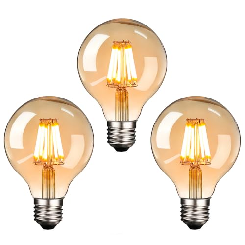 NUODIFAN Bombilla LED Edison E27, 3 bombillas retro de 8 W, regulable, estilo vintage, bombilla de filamento LED, cristal ámbar (800 lúmenes, 2700 K)