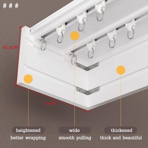 Three-in-One Double Curtain Track System - Heavy Duty Silent Sliding Rail for Wall/Ceiling - Decorative Panel Box, Customizable Gold Finish, 4.1m (13.5ft)