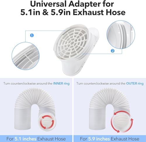 AGPTEK AC Window Vent Kit, PVC, Black, Portable Air Conditioner Vent Kit, 16.5”-47”, 5.1”/5.9” Hose, Mesh, 1 Pack