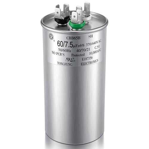 Dreyoo 60+7.5uF CBB65 Dual Run Capacitor for AC Motors