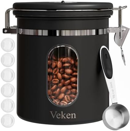 Veken Coffee Canister with Window, Airtight Stainless Steel Kitch...