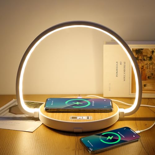 Comius Sharp 10w Lampada Da Tavolo Con Ricarica Wireless, Lampada Comodino Camera Da Letto Con Orologio, Lampada Con Caricatore Wireless Con Porta Usb, Camera Da Letto Pieghevole Luci Notturne Touch