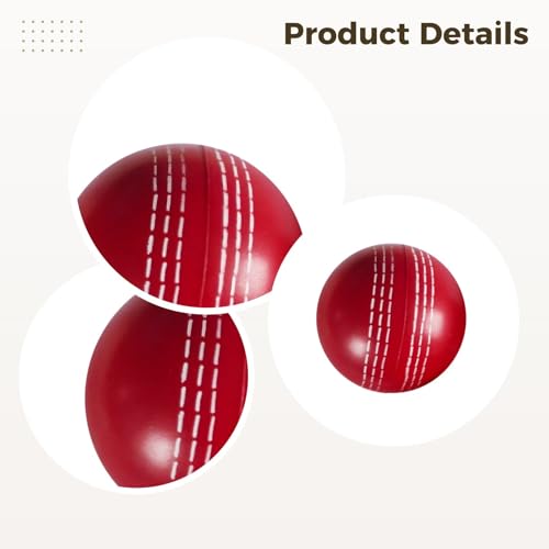 2.5-Inch Red Cricket Balls, Set of 3 Pu Pressure Toys with White Seam, Ideal for Skill Training and Fun
