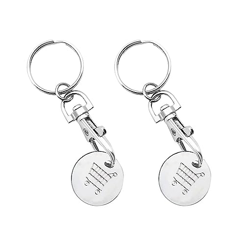 jeufun 2Pcs Metal Shopping Cart Coin Keychains, Reusable Metal Trolley Coin Keyring Set, Keyring Clasp Supermarket Locker Cart Unlocker Unisex Birthday and Thanksgiving Gifts