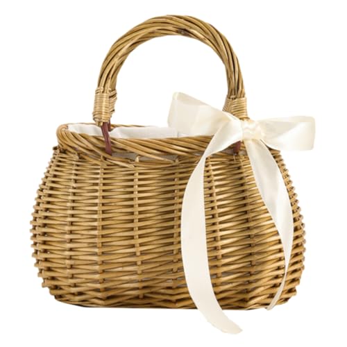 iplusmile Cesta de Almacenamiento de Mano Tejida Natural Resistente para Picnic Frutas y Verduras Decorativa y Portátil para Cocina y Exterior
