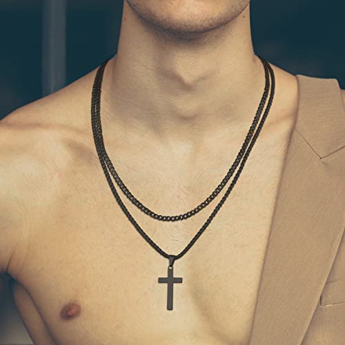 Black Cross Chain Necklaces For Men, Stainless Steel Cuban Link Cross Mens Chain Necklace Black Chain Cross Pendant Necklace For Men Women Boys Simple Mens Jewelry Mens Chain Cross Necklace 16 Inche #TOP3