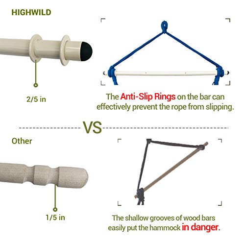 Highwild Hammock Chair Hanging Rope Swing - Max 500 Lbs - Steel Spreader Bar With Anti-Slip Rings - For Any Indoor Or Outdoor Spaces (Blue Striped) #TOP3