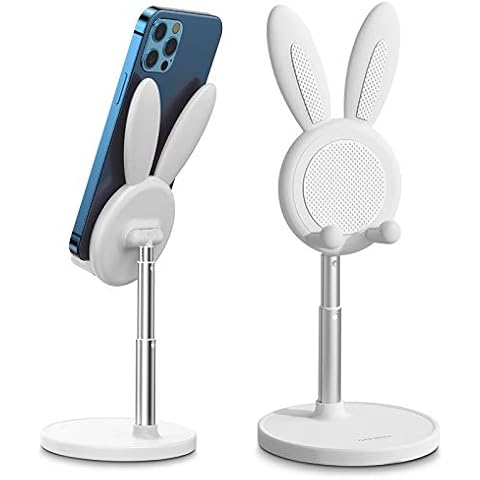 nediea Cute Rabbit Mobile Phone Stand, Adjustable Table Mobile Phone Holder, Angle Height Adjustable Tablet Holder, Compatible with Smartphone and Other 4-10 Inch Devices (White) Cover
