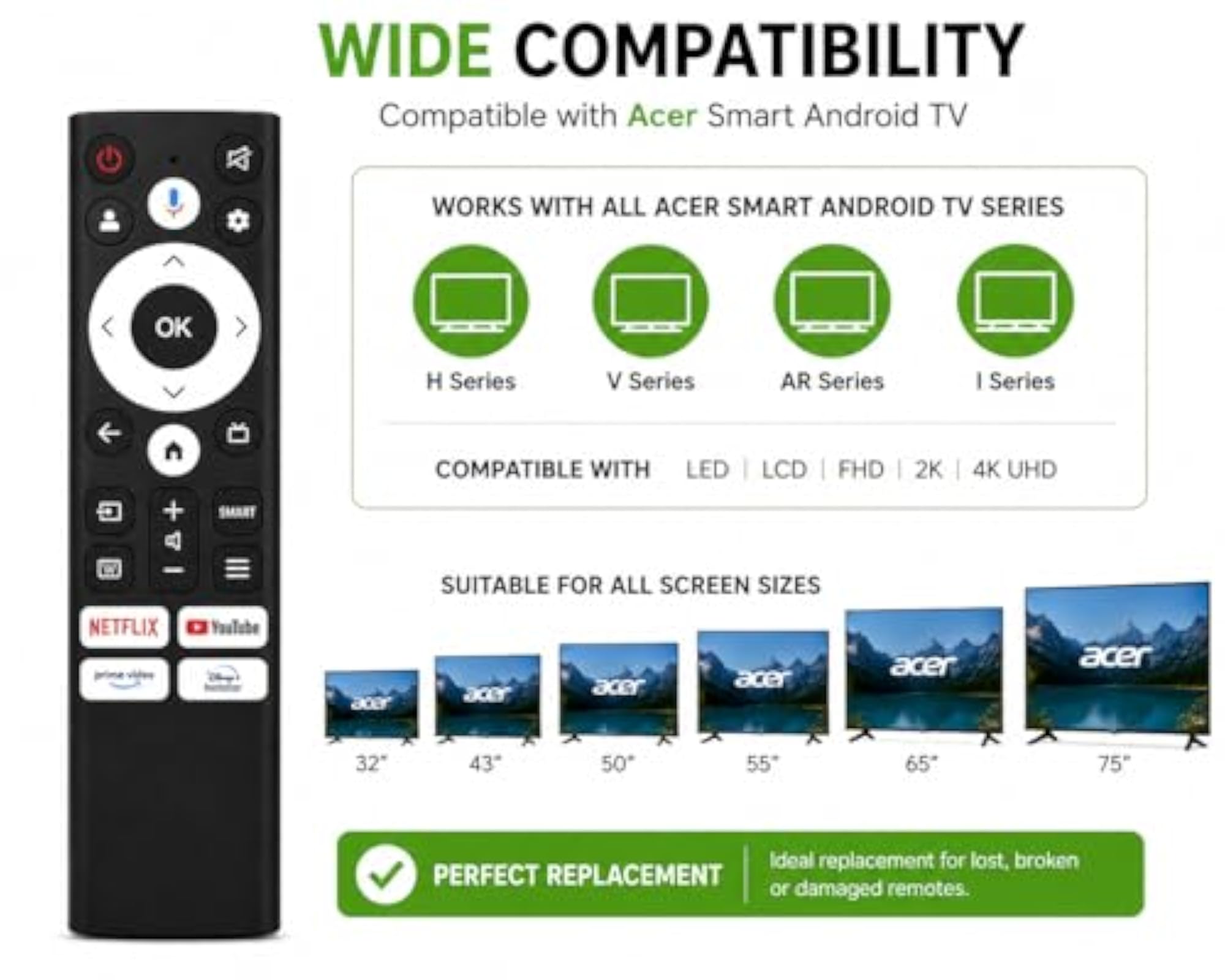 Remote Compatible with Acer Smart Android TV