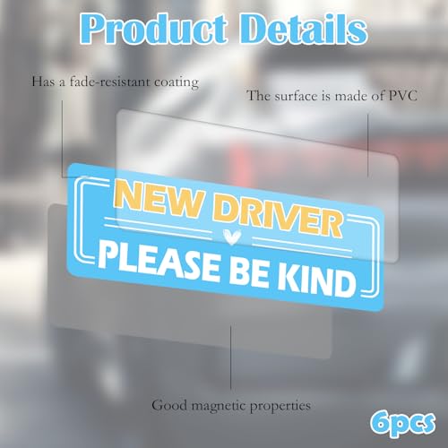 Image of 6Pcs Magnetic Car Stickers for Beginners, Removable Lovely Student Driver Sticker Magnet Supplies for Car, Keep Your Distance Safety Sign Suitable for Novice Drivers & Students