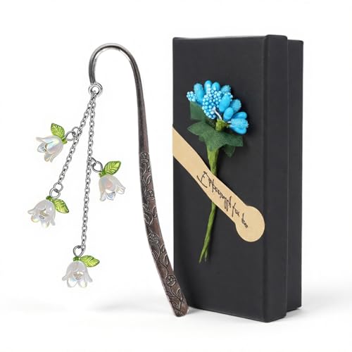 Image of Metal Embossed Bookmark with Lily of the Valley Charm Chain, 4.7'' Silver Page Marker with Floral Engraving with Gift Box, Bookmark Gift for Book Lovers, Journals & Reading Accessories