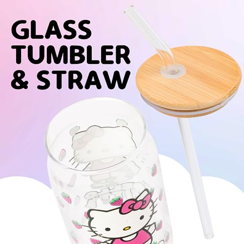 Image of Silver Buffalo Sanrio Hello Kitty Strawberry, Glass Tumbler, 16oz