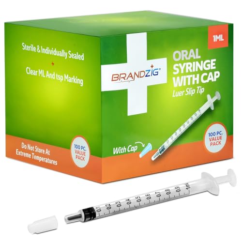 1ml syringe with cap 100 pack  oral dispenser without needle luer slip tip  sterile individually wrapped medicine dropper for infants pets and colostrum collector