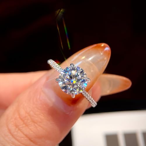 1Pc Sterling Silver 2 Carat Round Diamond Zircon Ring Fashionable Fine Jewelry Gift For Women Birthday Gifts Dating Daily Wear2