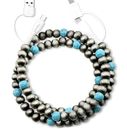 Image of Stylish Beaded Phone Charger Cable Colors USB Charging Cord for Smartphones (4-1, Charcoal, 3.3ft)