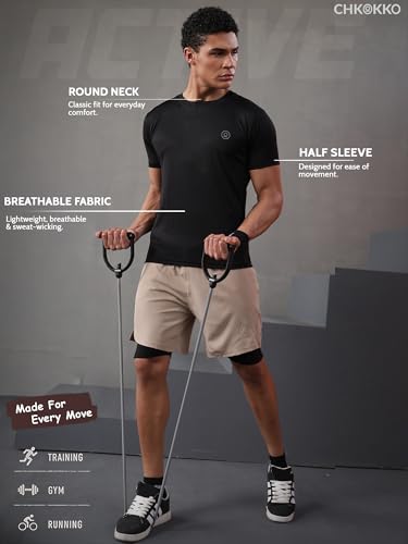 Image of CHKOKKO Gym T Shirts for Men Workout Activewear Solid Quick Dry Sports Tshirt for man Breathable Lightweight Half Sleeve Regular Fit Round Neck Running Boys T Shirt