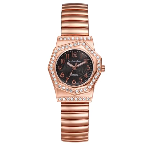Montre-bracelet octogonale élastique strass pour look Noir