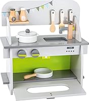 small foot Kinderküche \Kompakt\ aus Holz, mit Backofen, Drehknöpfen, Topf, Pfanne und Küchenhelfer, ab 3 Jahren, 11158, 36 x 17 x 37 cm