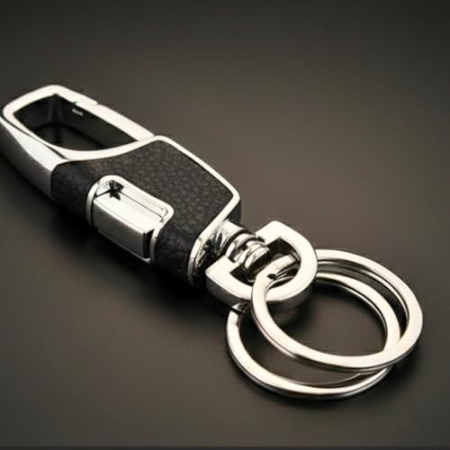 Image of THE MEN THING - Stylish Multicolor Stainless Steel Keychain for Men & Boys (Titan Grip Leather - Black)