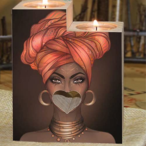 Youtary African American Girl Pattern Heart Tealight Candle Holder Wooden Decorative Personalization Romantic Gift For Wedding Christmas Girlfriend Birthday Anniversary #TOP3