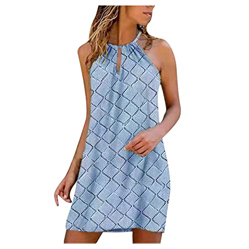 Smooto Women Summer Short Sleeve Loose Tshirt Dress Princess Dresses For Girls Night Club Dress For Women Sexy Jumper Women's Sexy Spaghetti Strap Sleeveless Summer Dress (Light blue 1,XXL)