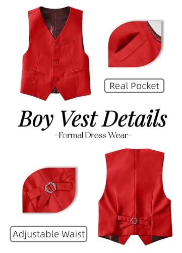 Image of YuanLu Toddler Boys Formal Suits Set,Vest Pants Dress Shirt and Tie for Kids Boy Wedding Ring Bearer Oufit