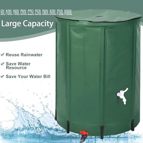 Genérico Barril de Lluvia Plegable con Soporte y Grifo. Kit de recolección de Agua de Lluvia para jardín. Sistema de Almacenamiento Que Ahorra Espacio para Jardines. Tanque de Almacenamiento de Agua