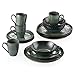DUHFQ 16 pièces Starlight Green Vaisselle ??, Vaisselle émaillée au Four avec Assiette, Assiette à Dessert, Bol, Tasse