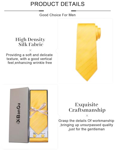 Image of DiBanGu Mens Striped Tie Silk Woven Necktie and Pocket Square Cufflinks Tie Clip Set Wedding Business Formal Gift Tie for Men