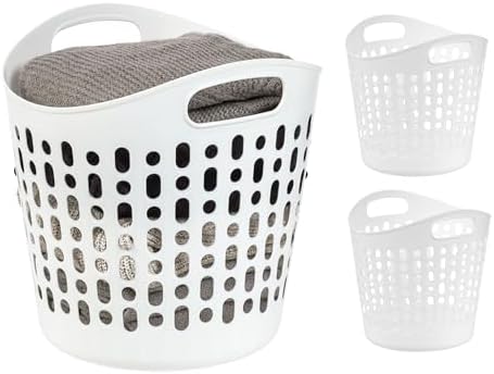 IRIS USA Plastic Laundry Basket, 27L - 3 Pack, Flexible Dirty Clothes Hamper with Ventilation Holes, Laundry Room Bedroom Bathroom Apartment Dorm Blankets Pillows Trinkets Organization, White