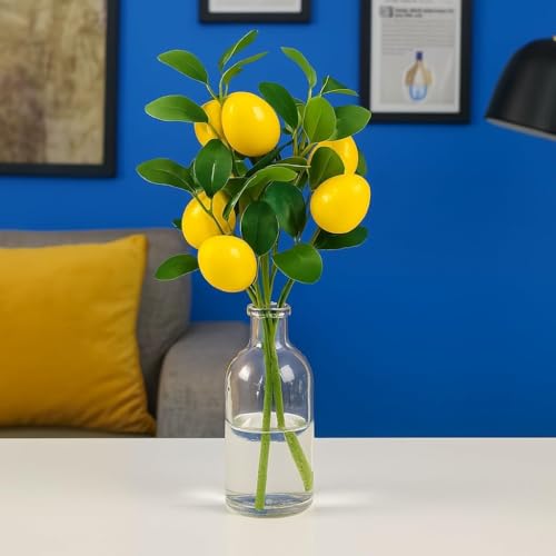 Image of SATYAM KRAFT 6 Pcs Artificial Flower Lemon Sticks | Flowers for Vases Decoration, Home Decor, Living Room, Table Decoration, Office, Bedroom, Without Pot | Decorative Stems (Lemon) (Without Pot)