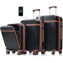 Luggage Sets 3 Piece Hardside Expandable Suitcase with Spinner Wheel TSA Lock, Carry on Luggage Airline Approved, Lightweight Travel Luggage for Women and Men Black, 20in/24in/28in