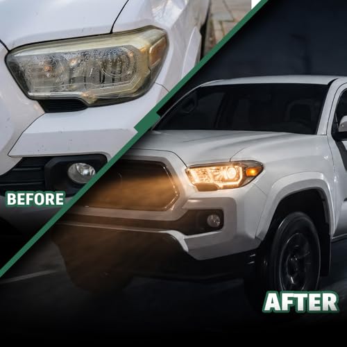 Image of GRAND ORANGE Left Side Headlight Assembly W /O LED Daytime Running Front Headlamp Compatible with Toyota Tacoma 2016 2017 2018, Fit Models Without Factory LED Daytime Running Light Only White