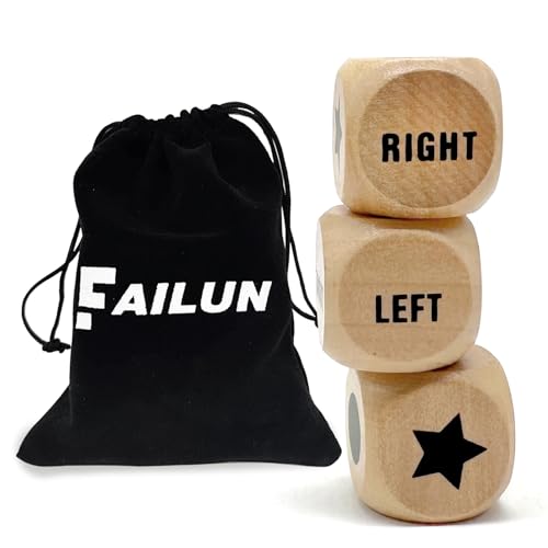 FAILUN Left Right Cen-TER Game Dice 1 Inch Wooden Dice with Drawstring Bag Easy to Store and Carry Around Convenient for Travel (3 pcs)