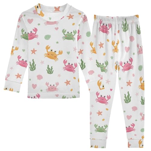 Pajama Sets Long Sleeve Cute Crab Sea Pattern Soft Comfy Sleepwear 2 Piece PJS 3-8T