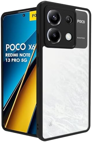 RIGGEAR Shockproof Sleek Hybrid Armor Back Cover Case Compatible with Poco X6 5G / Redmi Note 13 Pro 5G (Clear PC + Black TPU Bumper)